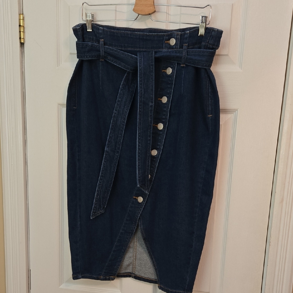 Addition Elle Dark Blue Button-Front Pencil Skirt